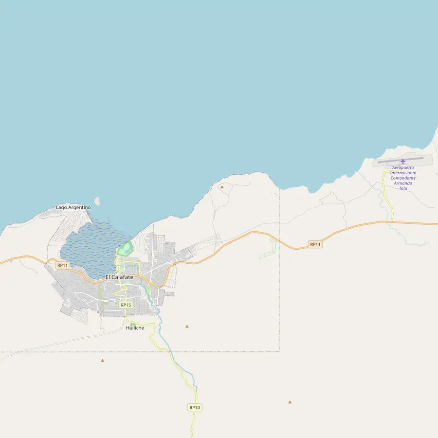 Map of El Calafate with Laguna Nimez, the Glaciarium, Punta Walichu and the airport